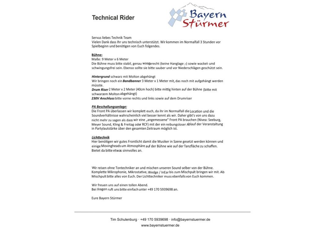 Technical Rider Bayern Stürmer